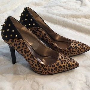 Charlotte Russe leopard print gold spiked high heels